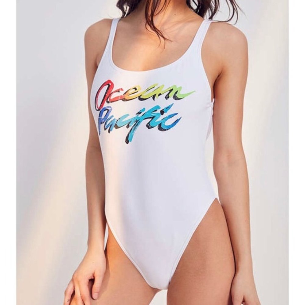 Ocean Pacific White Backless One Piece Swimsuit Size Medium